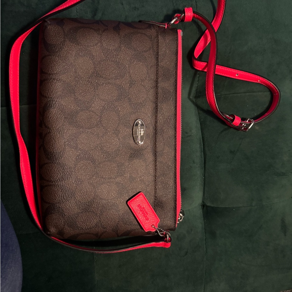Brown and Red Crossbody Bag